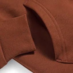 UCB Fleece Knit Full Sleeves Front Open Hooded SweatJacket with Brand Name Print & Kangaroo Pockets - Brown image 4