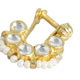 House of Pataudi Gold-Plated Kundan Studded & Pearls Beaded Ring Nosepin image 2