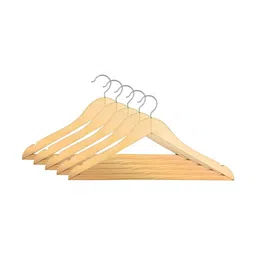 SuperGeneriX Beige 5-Pcs Wooden Clothes Open Ended Hangers-image-60