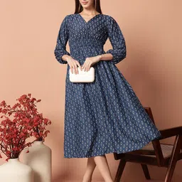 Raiyani Fashion Women V-Neck Printed Fit & Flare Midi Dress-picture-27
