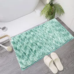 Aqua Solid Polyester 30x18 Inches Super Soft Bath Mat By Luxe Home International image 1