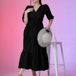 Femvy Women Crepe Fit & Flare Midi Dress-picture-34