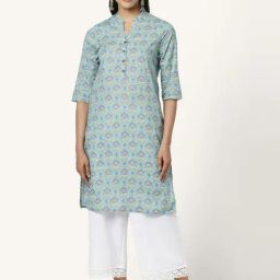 Rangmanch by Pantaloons Green Cotton Printed Straight Kurta-picture-45