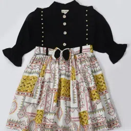 Bella Moda Kids Black & White Printed Full Sleeves Fit & Flare Dress-image-41
