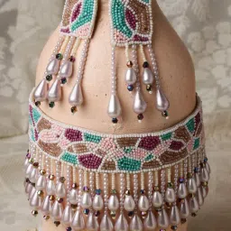 Moedbuille White Pearls & Multi Beads Embroidered Design Handcrafted Contemporary Jewellery Set-image-66