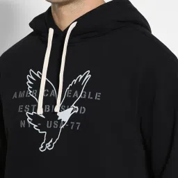 American Eagle Black Regular Fit Printed Hooded Sweatshirt image 4