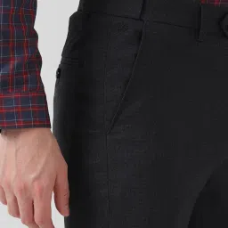 Peter England Charcoal Slim Fit Texture Trousers image 4