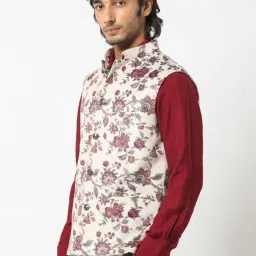 Rare Rabbit Beige Tailored Fit Floral Bandhgala image 4