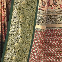 Satrani Beige & Green Woven Saree With Unstitched Blouse image 4
