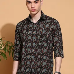 FUBAR Men Slim Fit Floral Printed Spread Collar Cotton Casual Shirt-picture-10
