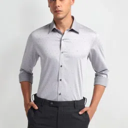 Arrow New York Grey Slim Fit Printed Shirt image 4