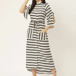 Belle Fille White & Black Striped Dress-image-76