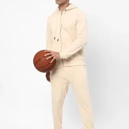 R&B Light Beige Cotton Regular Fit Hooded Jacket image 3