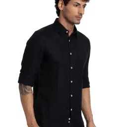 Parx Black Linen Slim Fit Shirt image 4