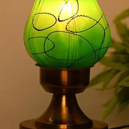 SOMIL Set Of 2 Green Printed Glass Bell Shaped Table Lamp image 3
