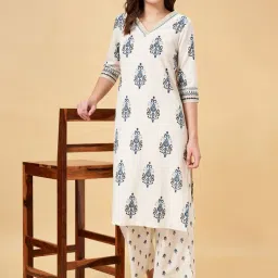 Rangmanch by Pantaloons White Cotton Printed Straight Kurta image 4