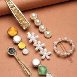Karatcart Embellished Multicolor Alligator Hair Clips for Women Set of 7-picture-19