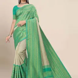Anjaneya Sarees Green & Ecru Silk Chequered Saree With Unstitched Blouse-image-65