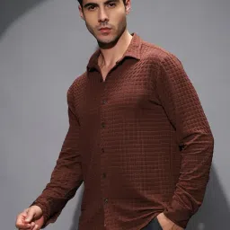 Campus Sutra Brown Poly Spandex Regular Fit Textured Shirt image 4