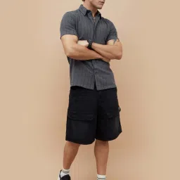 Forca By Lifestyle Grey Cotton Regular Fit Striped Shirts image 4