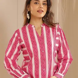 Libas Pink Straight Fit Striped Kurtis image 4