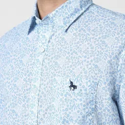 Van Heusen Blue Cotton Slim Fit Printed Shirt image 4