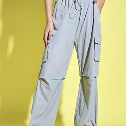 DIMPY GARMENTS Women Relaxed Loose Fit High-Rise Easy Wash Cargos Trousers image 3