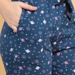 Sweet Dreams Blue Cotton Regular Fit Printed Pyjama Set image 4