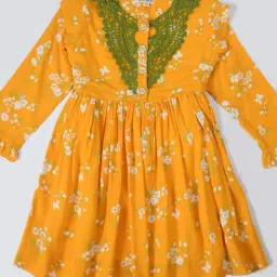 Bella Moda Kids Orange Floral Print Full Sleeves Fit & Flare Dress-image-14