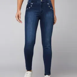 DOLCE CRUDO Dark Blue Denim Skinny Fit High Rise Jeans-picture-36