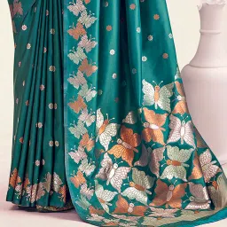 Elora Teal Woven Saree With Blouse image 4