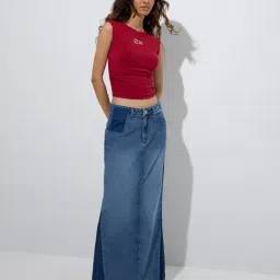 nuon women Nuon by Westside Red Typographic Ruched T-Shirt image 4