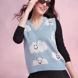 DressBerry Women Self Design Acrylic Sweater Vest-picture-23