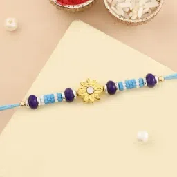 Aapno Rajasthan Blue Beads & Golden Floral Motif Rakhi-picture-38