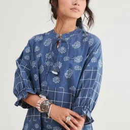 Prakriti Jaipur Indigo Tiered Floral Dress image 4