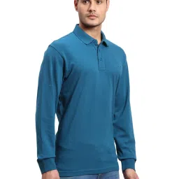 ColorPlus Blue Cotton Regular Fit Polo T-Shirt image 4