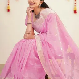 Satrani Pink Woven Saree With Unstitched Blouse image 4