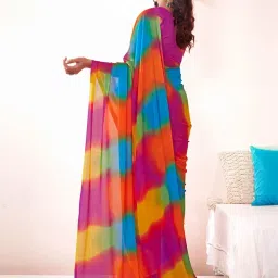 Satrani Multicolored Printed Saree With Unstitched Blouse image 4