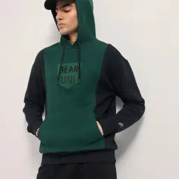 The Bear House Black & Green Cotton Relaxed Fit Colour Block Hooded Sweatshirt-image-18