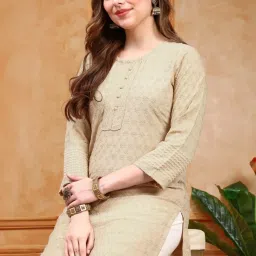 Ishin Beige Embroidered Straight Kurta image 4