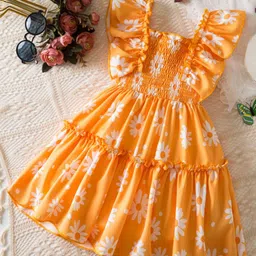 INCLUD Girls Floral Printed Square Neck Fit & Flare Dress image 2