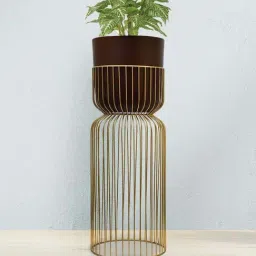 @home Nilkamal Brown & Gold Iron Planter On Stand-image-16