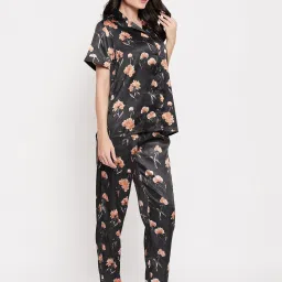 Clovia Black Printed Shirt Pyjamas Set image 4