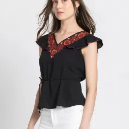 SHAYE Black & Orange Printed Top image 4