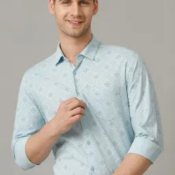 Cavallo By Linen Club Blue Linen Contemporary Fit Printed Shirt image 4