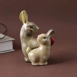 Tayhaa Multicolor Ceramic Cute Rabbit Set Showpiece-image-10