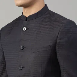 HARSAM Men Navy Blue Self-Design Bandhgala Blazer image 2