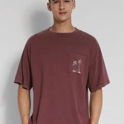 american eagle outfitters American Eagle Burgundy Cotton Oversized Fit Printed T-Shirt-picture-0