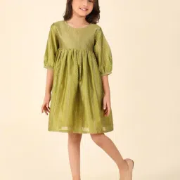 Fabindia Kids Green Printed Dress-image-60