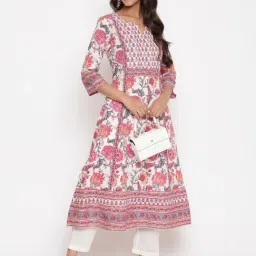 savi india Savi Pink Cotton Straight Floral Kurta kurtis-picture-26